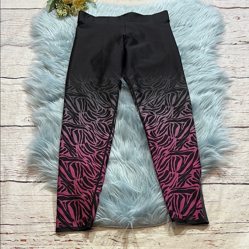 NOT CURRENTLY AVAILABLE. ultracor Black to Pink Ombre Zebra Print Leggings
